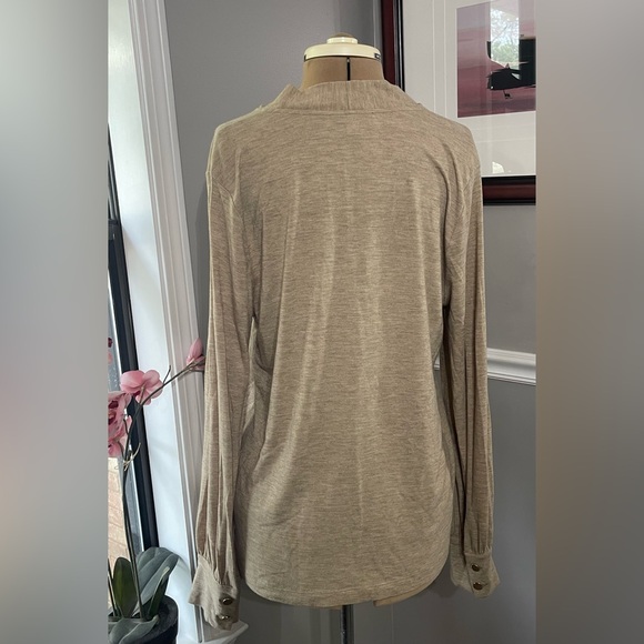 LOFT sz XL Olive Beige Blend Long Sleeve Top with Bow - Picture 2 of 4